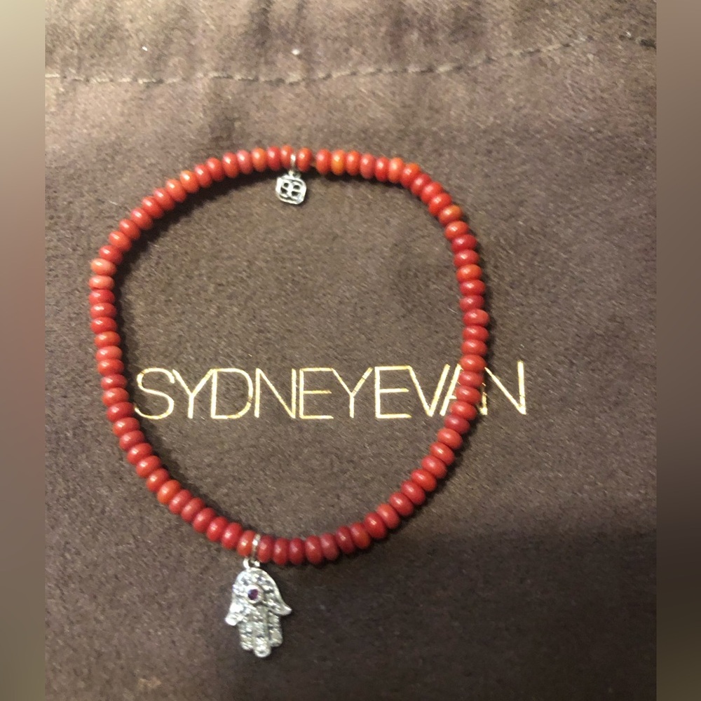 Sydney Evan Red beaded bracelet with 14k Hamsa Hand - gorgeous !